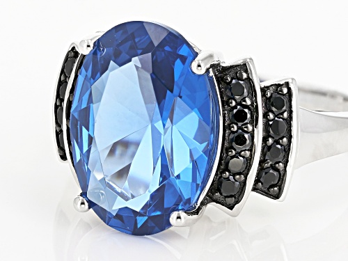 Pre-Owned 5.10ct Oval Lab Created Blue Spinel And .31ctw Round Black Spinel Rhodium Over Sterling Si - Size 12