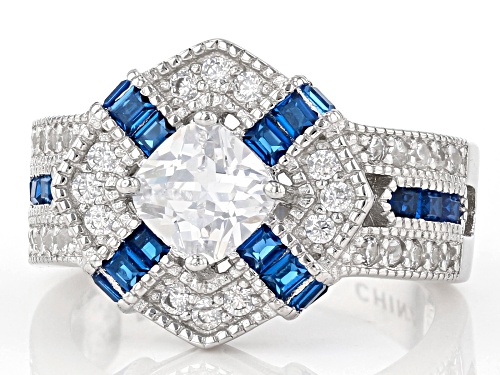 Pre-Owned Bella Luce® 3.39ctw Blue Sapphire and White Diamond Simulants Rhodium Over Sterling Silver - Size 8