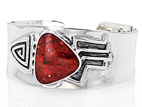 Pre-Owned Southwest Style By JTV™ 25.5mmx24mm Custom Shape Coral Rhodium Over Silver Men's Cuff Brac