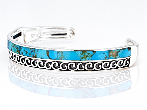 Pre-Owned Southwest Style By JTV™ 71 X 4.8mm Blue Turquoise Rhodium Over Silver Cuff Bracelet - Size 7.5