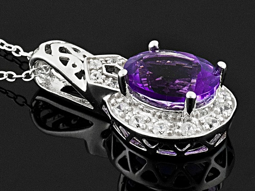 Pre-Owned 1.91ct Oval Moroccan Amethyst And .17ctw Round White Zircon Sterling Silver Pendant With C