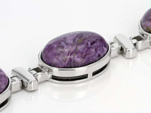 Pre-Owned 20x15mm Oval Russian Charoite Rhodium Over Sterling Silver Bracelet - Size 7.25
