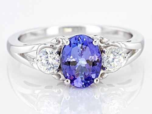Pre-Owned 1.06CT TANZANITE WITH .49CTW LAB CREATED STRONTIUM TITANATE RHODIUM OVER SILVER RING - Size 9