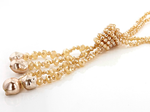 Pre-Owned Paula Deen Jewelry Faceted Rondelle Peach Color Bead & Peach Color Baroque Pearl Simulant - Size 22