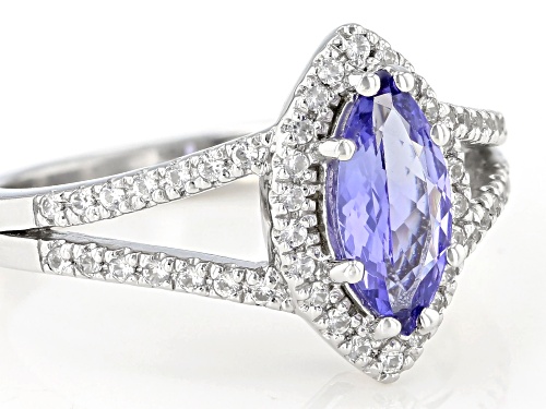 Pre-Owned .96CT MARQUISE TANZANITE WITH .30CTW ROUND WHITE ZIRCON RHODIUM OVER SILVER RING - Size 8