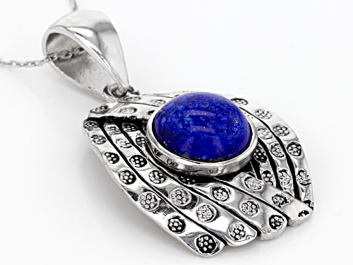 Pre-Owned 10.5mm Round Cabochon Lapis Lazuli Sterling Silver Solitaire Pendant With Chain