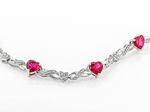 Pre-Owned 6.86ctw Heart Lab Created Ruby With .01ctw Round Diamond Rhodium Over Sterling Silver Brac - Size 7.5