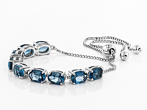Pre-Owned 7.19ctw Oval London Blue Topaz Rhodium Over Silver Bolo Bracelet, Adjusts to Approximately