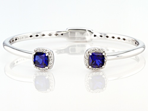 Pre-Owned 3.82ctw Lab Created Blue And 0.42ctw Lab Created White Sapphire Rhodium Over Silver Cuff B - Size 6.5