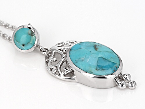 Pre-Owned 16x11.5mm Oval And 6.5mm Round Cabochon Turquoise Sterling Silver Slide With Chain