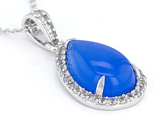 Pre-Owned 15x10mm Pear Shape Blue Chalcedony With .74ctw Round White Zircon Sterling Silver Pendant