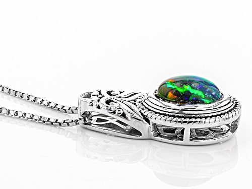 Pre-Owned .60ct Oval Cabochon Ethiopian Black Opal Sterling Silver Solitaire Slide With Chain