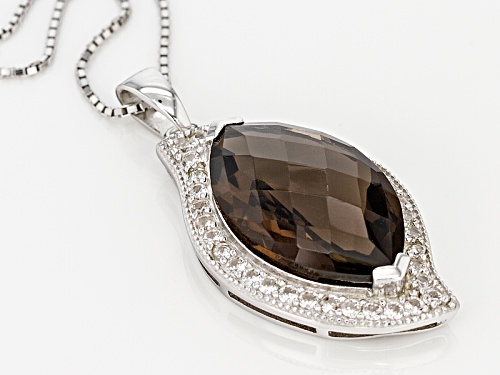 Pre-Owned 8.22ct Marquise Smoky Quartz And .27ctw Round White Zircon Sterling Silver Pendant With Ch