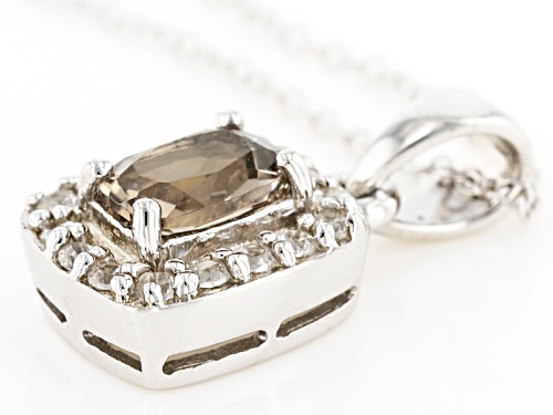 Pre-Owned .60ct Cushion Smoky Quartz And .30ctw Round White Zircon Sterling Silver Pendant And Chain