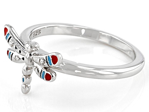 Pre-Owned Southwest Style By JTV™ Childrens Red, Blue, And Black Enamel Rhodium Over Silver Dragonfl