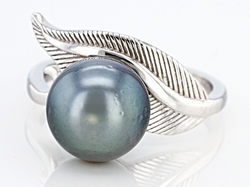 Pre-Owned 9-10mm Cultured Tahitian Pearl Rhodium Over Sterling Silver Ring - Size 9