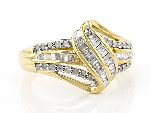 Pre-Owned Engild™ 0.50ctw Round And Baguette White Diamond 14K Yellow Gold Over Sterling Silver Cros - Size 7