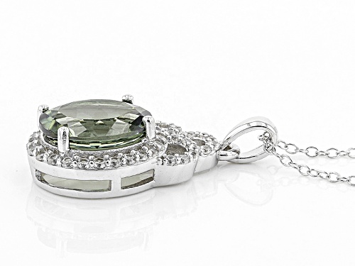 Pre-Owned 3.49ct Round Green Labradorite With .85ctw Round White Zircon Sterling Silver Pendant With