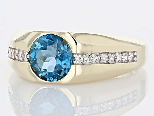 Pre-Owned 1.91ctw Round London Blue Topaz With 0.28ctw Round White Zircon 10k Yellow Gold Men's Ring - Size 11