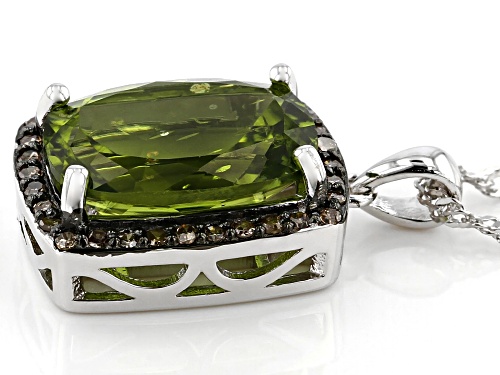Pre-Owned 5.78ct Manchurian Peridot(TM) & .23ctw Champagne Diamonds, Rhodium Over Silver Pendant Wit
