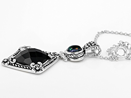 Pre-Owned .45ct Oval Cabochon Black Ethiopian Opal & 15mm Square Cushion Black Onyx Silver Pendant W
