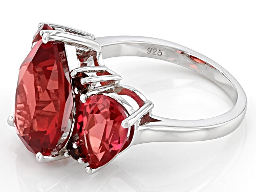 Pre-Owned 6.92ctw Pear Lab Padparadscha Sapphire, 0.17ctw Vermelho Garnet Rhodium Over Sterling Silv - Size 8