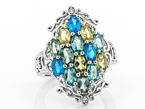 Pre-Owned 2.60ctw oval mixed color apatite with .03ctw white zircon rhodium over sterling silver rin - Size 6