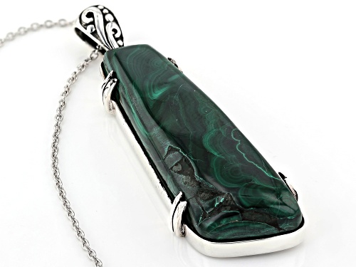 Pre-Owned 50X14.1X8.5mm fancy cabochon malachite oxidized sterling silver pendant with chain