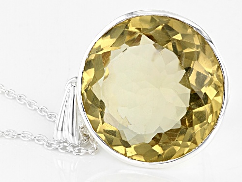 Pre-Owned 18.00ct Round Golden Citrine Solitaire, Sterling Silver Pendant With Chain