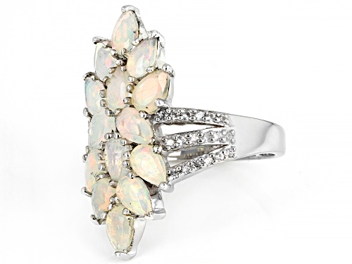 Pre-Owned 1.55ctw Pear Shaped Ethiopian Opal and 0.26ctw Zircon Rhodium Over Sterling Silver Ring - Size 9