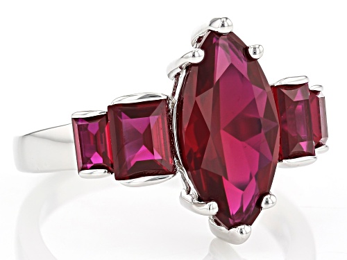 Pre-Owned 1.87ct Marquuise and 1.00ctw Baguette Lab Created Ruby Rhodium Over Sterling Silver Ring - Size 6