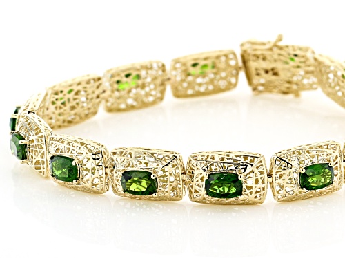 Pre-Owned 6.39ctw Rectangular Cushion Russian Chrome Diopside 10k Yellow Gold Bracelet - Size 7.25
