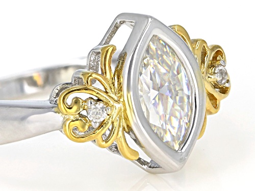 Pre-Owned 1.25CT STRONTIUM TITANATE & ZIRCON RHODIUM & 18K YELLOW GOLD OVER SILVER RING - Size 7