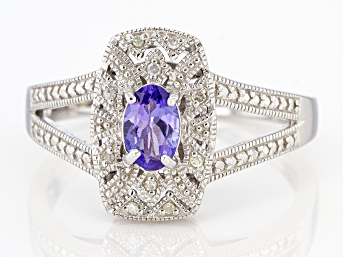 Pre-Owned .38ctw Oval Tanzanite With .03ctw Round White Diamond Rhodium Over Sterling Silver Ring - Size 6