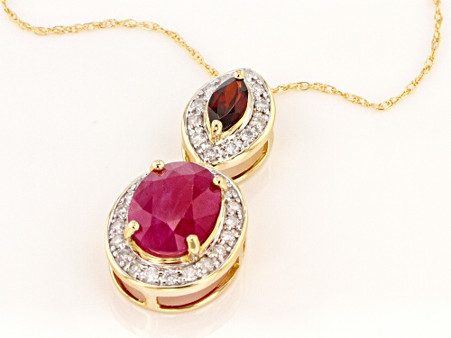 Pre-Owned 1.78ct Burmese Ruby, .25ct Vermelho Garnet™ & .24ctw White Diamonds 14k Yellow Gold Pendan