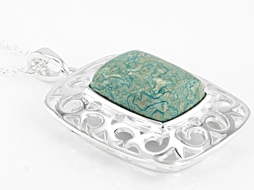 Pre-Owned  14x10mm Square Cushion Green Kingman Turquoise Silver Pendant With