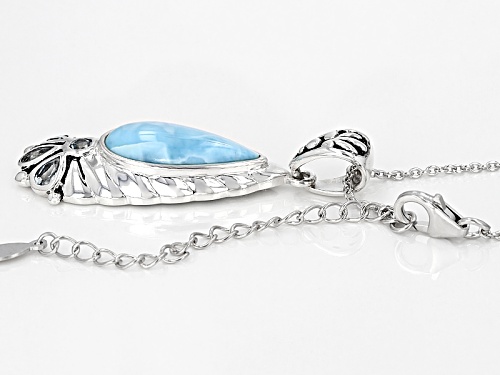 Pre-Owned 20x8mm Pear Shape Larimar With .89ctw Pear Shape & Round Glacier Topaz™ Silver Pendant Wit