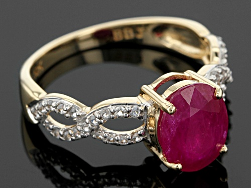 1.91ct Oval Mozambique Ruby With .21ctw Round White Zircon 10k Yellow Gold Ring. - Size 8