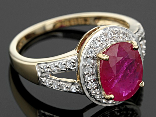 1.54ct Oval Mozambique Ruby With .23ctw Round White Zircon 10k Yellow Gold Ring. - Size 8