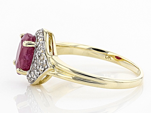 1.28ct Oval Mozambique Ruby With .25ctw Round White Zircon 10k Yellow Gold Ring. - Size 8