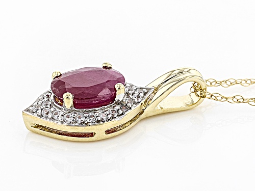 1.43ct Oval Mozambique Ruby With .18ctw Round White Zircon 10k Yellow Gold Pendant With Chain.