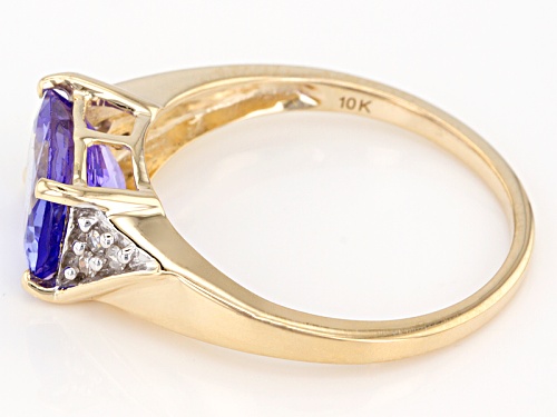 1.85ct Rectangular Cushion Tanzanite With .06ctw Round White Diamond Accent 10k Yellow Gold Ring - Size 6