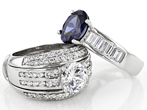 Pre-Owned Bella Luce®Esotica™Blue Tanzanite And Diamond Simulants Rhodium Over Sterling Rings With G - Size 9