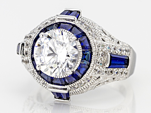 Pre-Owned Vanna K ™ For Bella Luce ®7.61ctw Lab Crtd Sapphire & White Diamond Simulant Platineve®Rin - Size 5