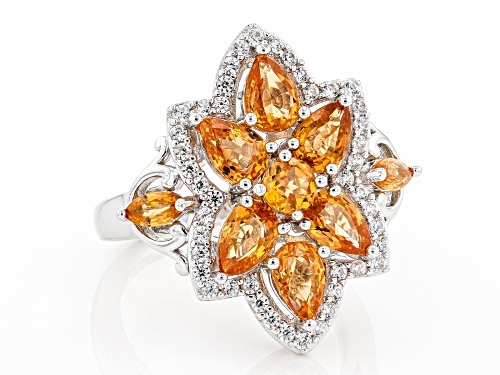 Pre-Owned 3.34ctw Mixed Shape Spessartite With .55ctw Zircon Rhodium Over Sterling Silver Cluster Ri - Size 6