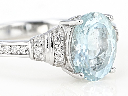 Pre-Owned 1.60ctw Oval Aquamarine With 0.32ctw Round White Zircon Rhodium Over Sterling Silver Ring - Size 8