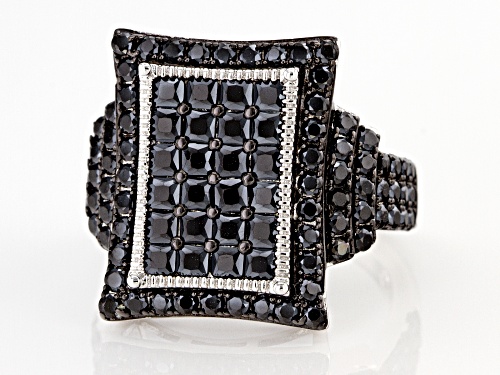 Pre-Owned 3.25ctw Round and Square Black Spinel Rhodium Over Sterling Silver Ring - Size 9