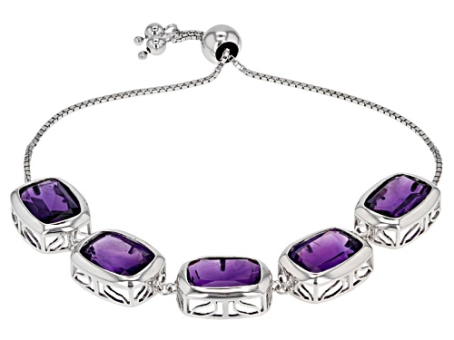 Pre-Owned 26.84ctw Rectangular Cushion African Amethyst Silver Bolo Bracelet Adjusts Approximately 6 - Size 7.25