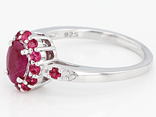 Pre-Owned .80ct oval Burmese ruby with .33ctw round red spinel rhodium over sterling silver ring - Size 7