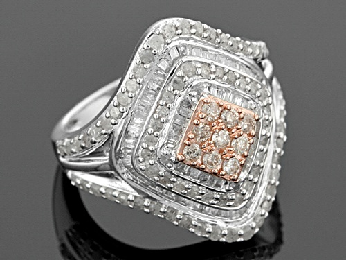 Pre-Owned 1.38ctw Round Champagne And White Diamond Rhodium Over Sterling Silver Cluster Ring - Size 6